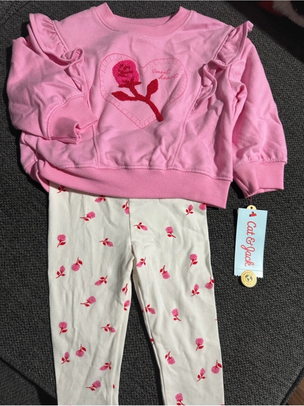 Cat & Jack Pink Rose Heart Girls Pajama Set - Pink & Cream